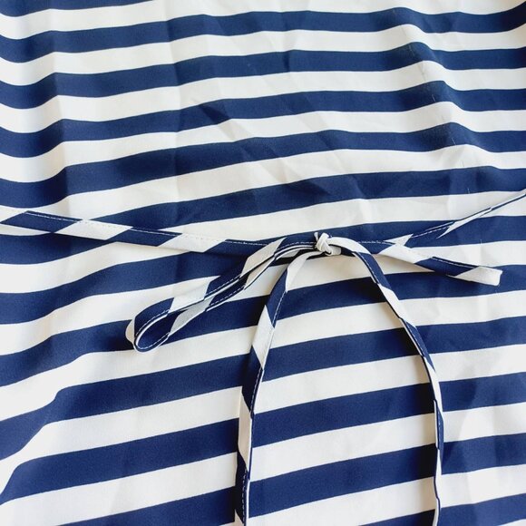 Ann Taylor LOFT Navy Blue Striped Dress Size XS Waist Tie Curved Hem Sailor Chic - Picture 4 of 10